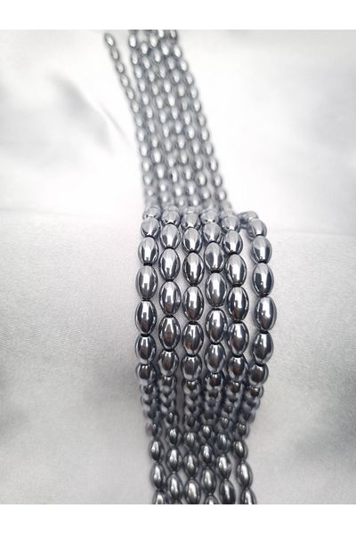 Yüksel Boncuk 6x9 mm Barley Cut Hematite and Silver Stone Natural Stone String