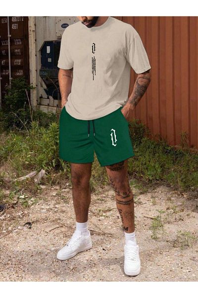 Revasser Colorful Vertical Printed Unisex Shorts T-shirt Set