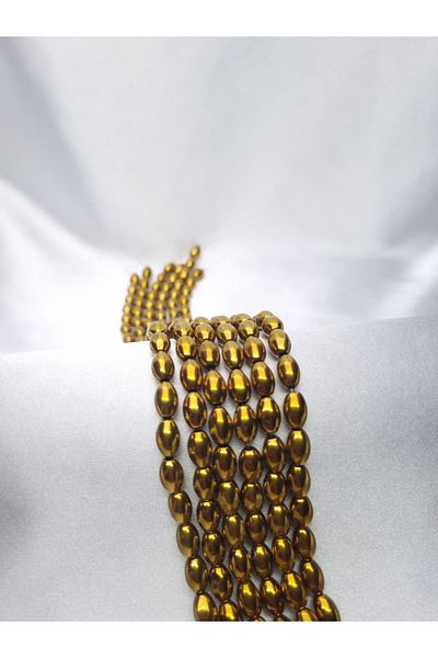 Yüksel Boncuk 6x9 mm Barley Cut Hematite (Gold) Natural Stone String