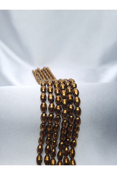 Yüksel Boncuk 6x9 mm Barley Cut Hematite (Bronze) Natural Stone Array