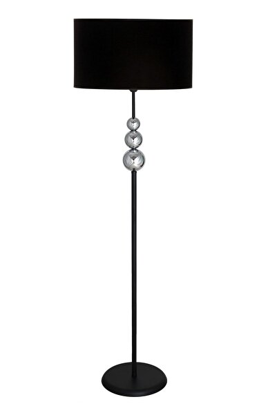 Vinner Üçlü Krom Küre Tek Ayaklı Siyah Metal Lambader - Siyah