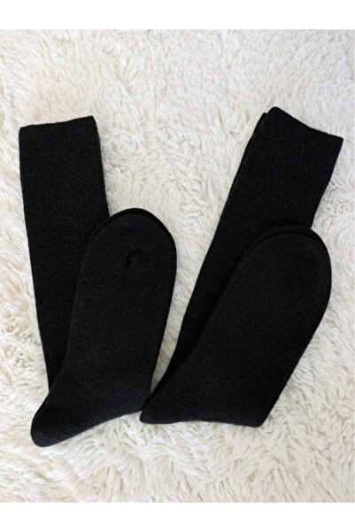 Buluş Organic 2'li Siyah Organik Koyun Yünü Fitilli Kadın Bot Çorabı