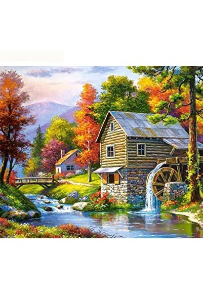 Pastelya Sayılarla Boyama Seti Çerçeveli Kasnaklı Yayla Evi 50 X 65 Cm