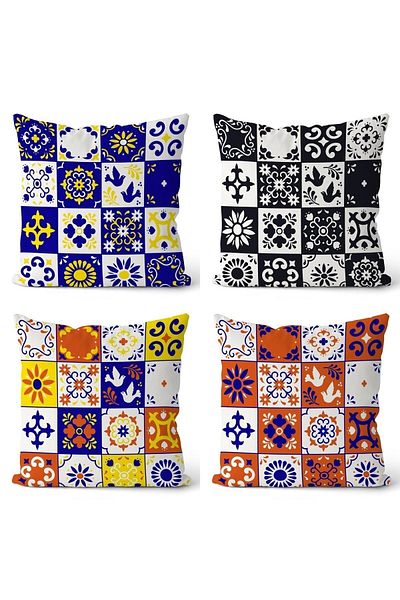 EVPANYA Husă de pernă cu design cu țiglă neagră, cu două fețe, 4 piese