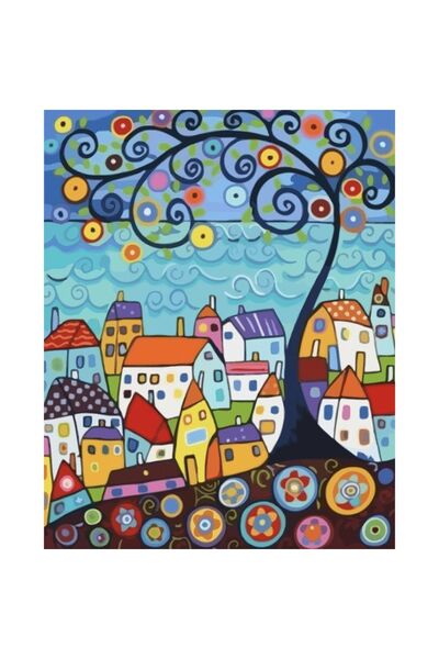 Pastelya Sayılarla Boyama Seti Çerçeveli Kasnaklı Sarmal Evler 50 X 65 Cm