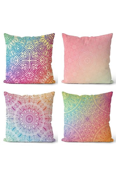 EVPANYA Husă de pernă din 4 piese, cu model mandala, colorată, imprimată pe două fețe