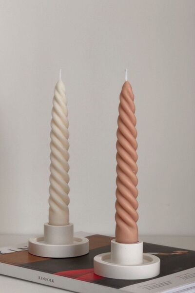 Kleos Atelier İkili Silindir Şamdan Seti - Beton Dekor Şamdan Mumluk