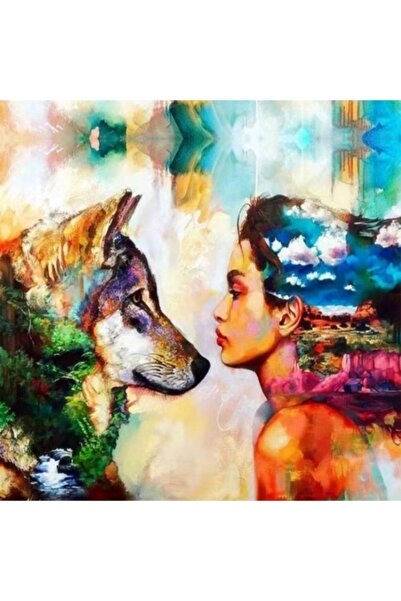 Pastelya Sayılarla Boyama Seti Çerçeveli Kasnaklı Renkli Kurt Ve Kadın 60 X 7...