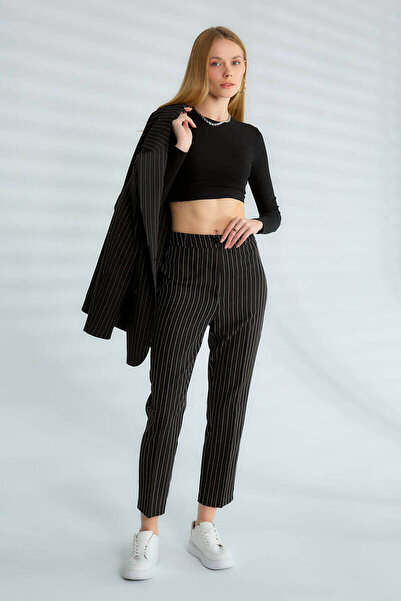 Robin Kadın Çizgili Parlak Kumaş Pantolon