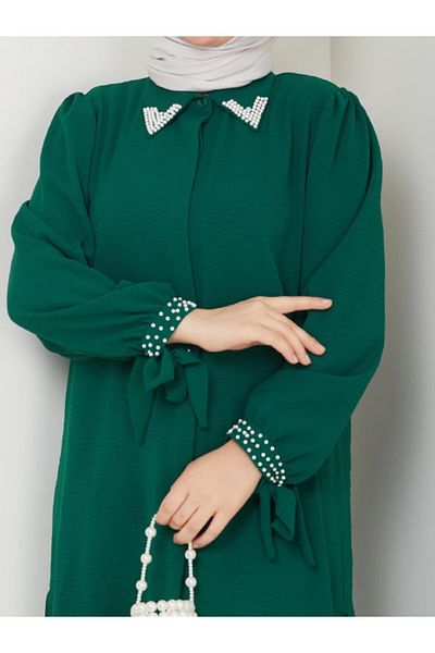 asyadabutik Plus Size Pearl Beaded Double Hijab Set - Collar and Cuff