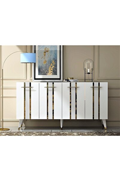 zerkaconcept Vienna Dört Kapaklı Konsol Çok Amaçlı Dolap Modern Tasarım Beyaz...
