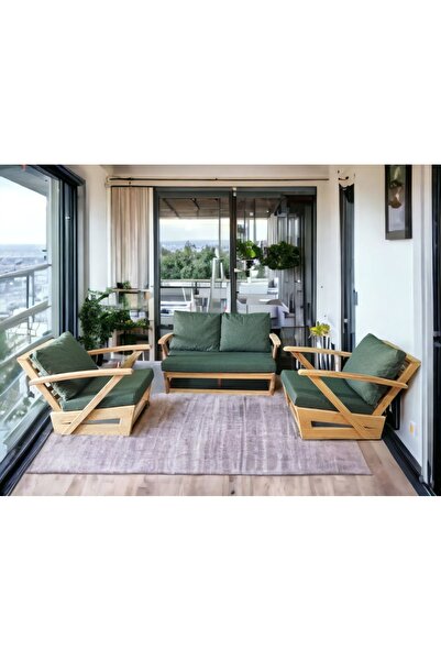 zerkaconcept Monza Bahçe Balkon Masif Kestane Ahşap Kollu Koltuk Takımı 1 Ade...