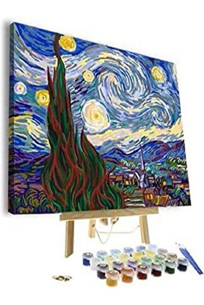 Pastelya Sayılarla Boyama Seti Çerçeveli Kasnaklı Van Gogh Ve Ay Işığı 60 X 7...