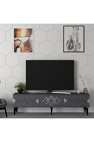 zerkaconcept Tempo Tv Sehpası Tv Ünitesi Antrasit Gümüş