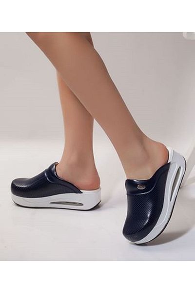 SABOTERLİK Air Wedge Heeled Orthopedic Hospital Nurse Women's Sabo Slippers Navy Blue