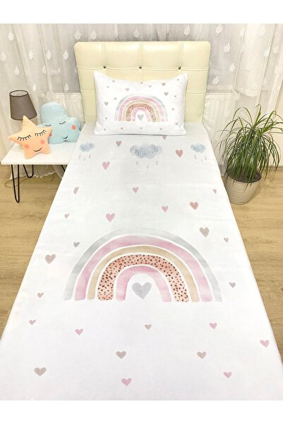 EVPANYA Pudra Kalpli Gökkuşağı Desenli Yatak Örtüsü Ve Yastık Kılıfı