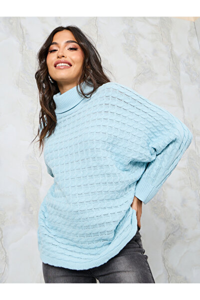 Styli Oversized Textured High Neck Batwing Sleeve Sweater
