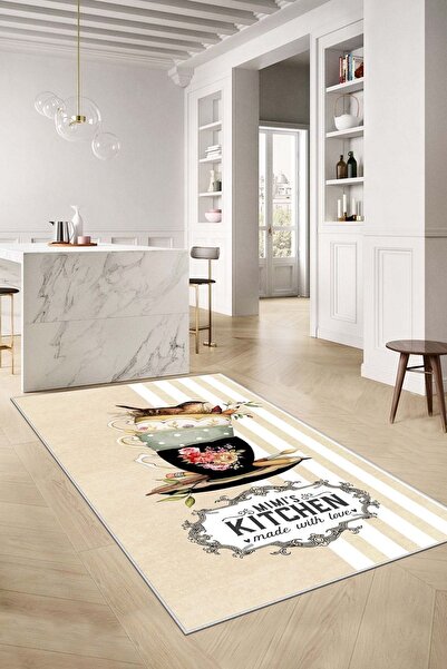 Confidence Home Makinede Yıkanabilir Kaymaz Taban Leke Tutmaz Modern Bej Mutf...