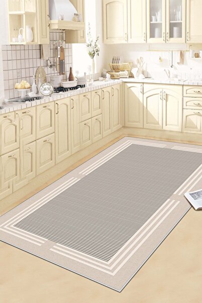 Confidence Home Makinede Yıkanabilir Kaymaz Taban Leke Tutmaz Bej Çizgili Sal...
