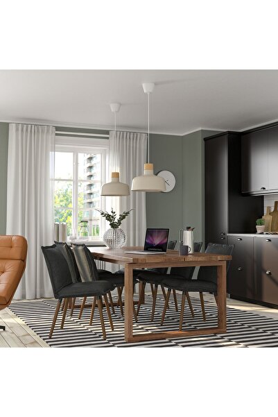 IKEA yemek masası takımı, meşe kaplama kahverengi vernikli-Kilanda açık bej, 6 sandalyeli