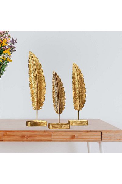 Bamyum Gold Feder Figuren, 3er-Set Feder Skulptur Moderne Dekoartikel