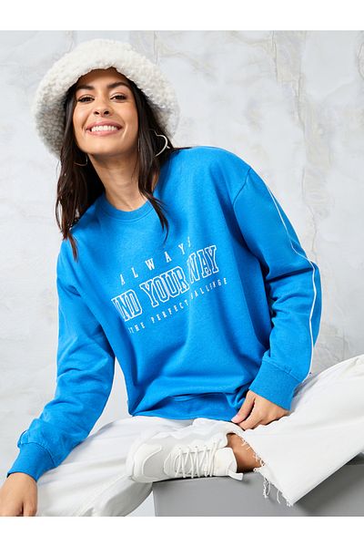 Styli Regular Fit Longline Slogan Print Sweatshirt