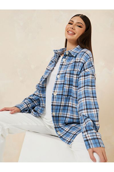 Styli Oversized Checked Design Wool Like Shacket