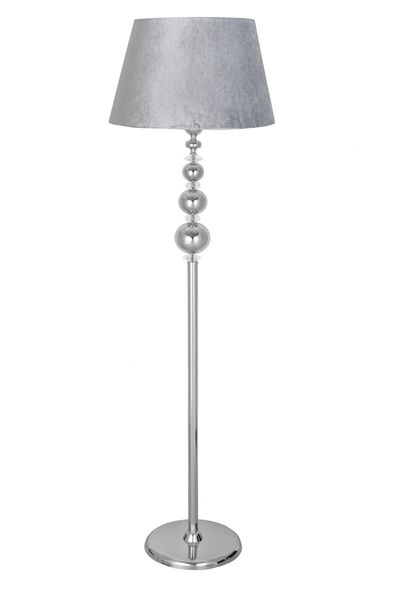 Vinner Kristal Taşlı Üçlü Küre Krom Kaplama Metal Lambader - Kadife Gri