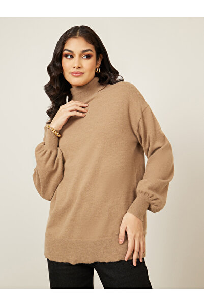 Styli Oversized Solid Turtle Neck Longline Sweater