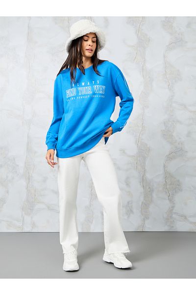 Styli Regular Fit Longline Slogan Print Sweatshirt
