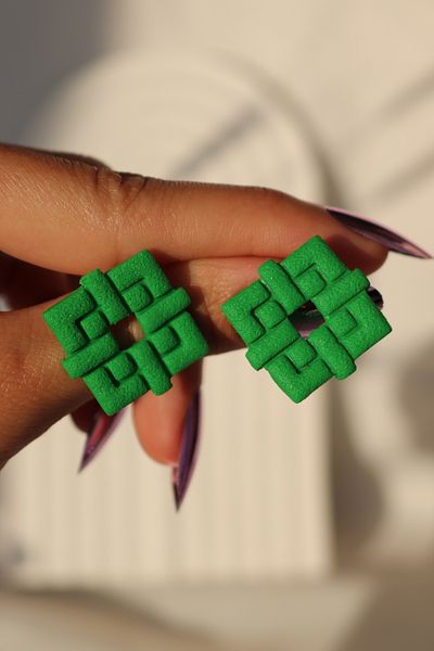 Gizy Store Polymer clay green earrings neon earrings women's earrings square earrings