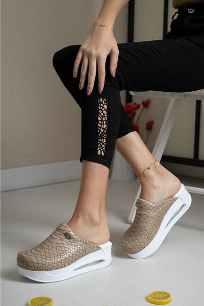 SABOTERLİK Anatomical Orthopedic Air Sole Padding Heeled Hospital Slippers Mink