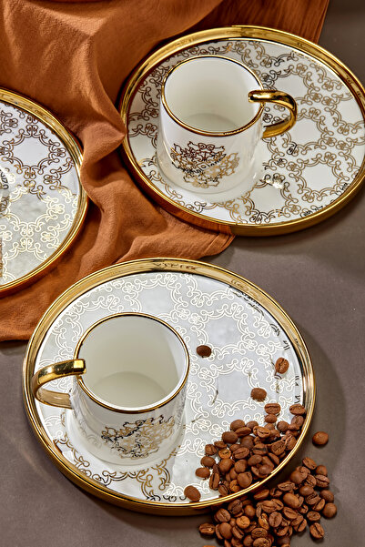 Vadi Carmen 6 Person - Authentic Patterned Coffee Cup Set with Porcelain Gold Detail