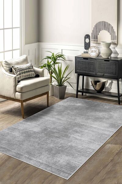Lavita Home Makinede Yıkanabilir Kaymaz Taban Leke Tutmaz Gri Salon Halısı Mu...