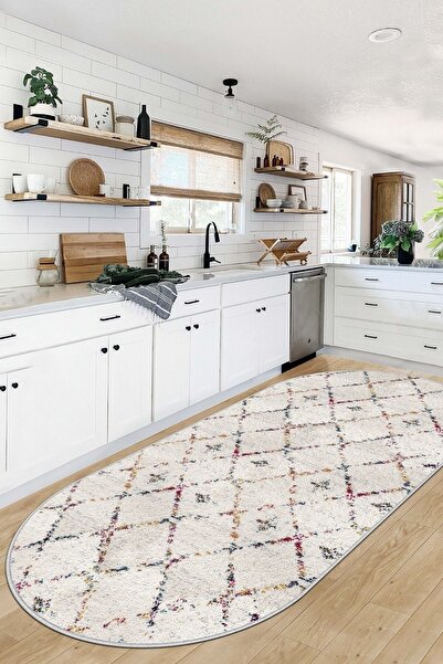 Confidence Home Makinede Yıkanabilir Kaymaz Taban Leke Tutmaz Beyaz Oval Mutf...