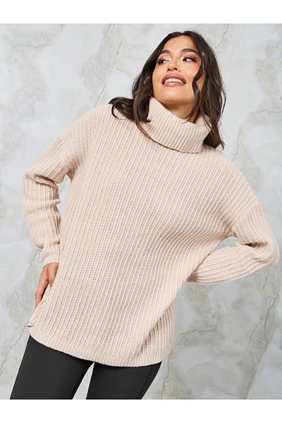Styli Oversized Chunky Knit Turtle Neck Longline Sweater