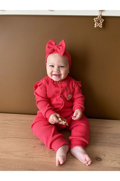 Minizade Camisole 100% Cotton Long Sleeve Seasonal Baby Girl Jumpsuit + Bandana