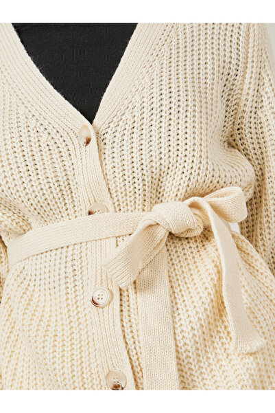 Styli Regular Fit Button Down Cable Knit Cardigan With Belt