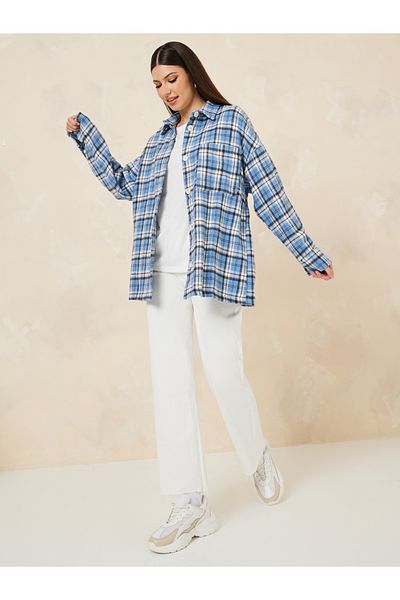 Styli Oversized Checked Design Wool Like Shacket