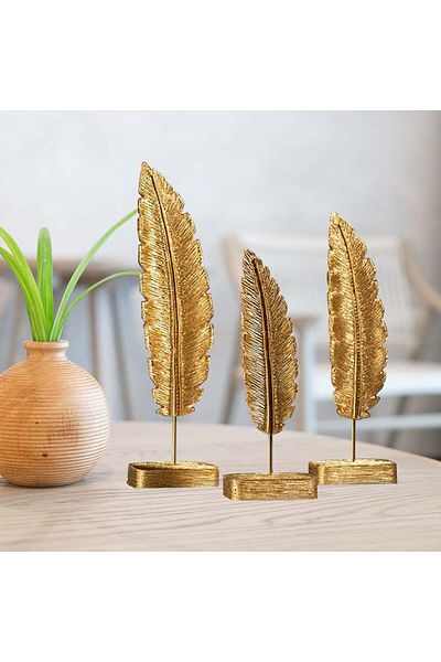 Bamyum Gold Feder Figuren, 3er-Set Feder Skulptur Moderne Dekoartikel