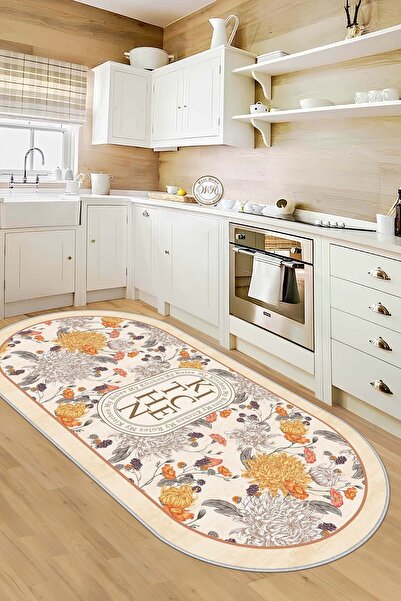 Confidence Home Makinede Yıkanabilir Kaymaz Taban Leke Tutmaz Bej Mutfak Halı...
