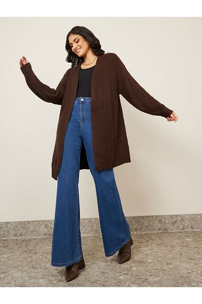 Styli Oversized Longline Chunky Knit Open Front Cardigan