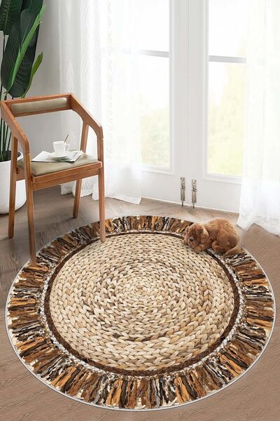 Confidence Home Makinede Yıkanabilir Kaymaz Taban Leke Tutmaz Kahve Yuvarlak ...