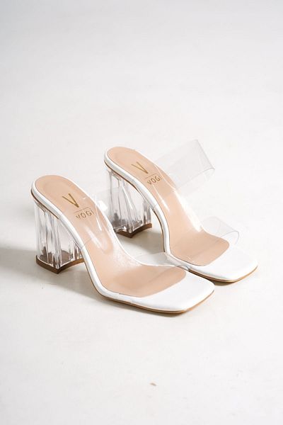 Shoesers Women's Double Banded and Transparent Heel Detailed Medium Heel Slippers