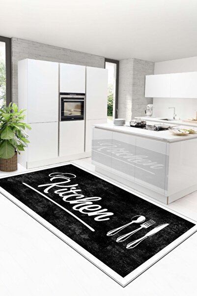 Lavita Home Dijital Baskı Yıkanabilir Kaymaz Leke Tutmaz Siyah Mutfak Halısı ...