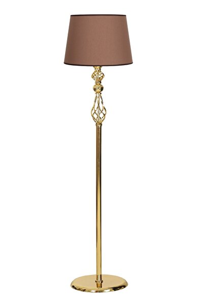 Vinner Gold Kaplama Şelale Düz Metal Tek Ayaklı Konik Çuıval Bezi Efektli Lambader