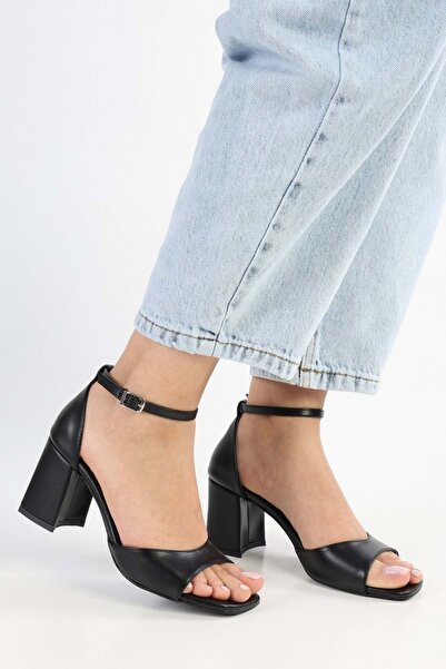 Shoeberry Sarge Black Leather Heeled Women's Shoes