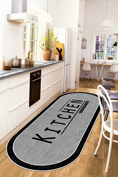 Lavita Home Dijital Baskı Yıkanabili Kaymaz Gri Oval Salon Halısı Mutfak Halı...