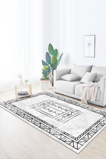 Lavita Home Dijital Baskı Yıkanabilir Kaymaz Beyaz Salon Halısı Mutfak Halısı...