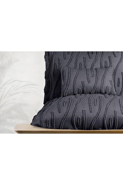 Butikhome by Egemar Astor Anthracite Gray Tassel Patterned Bedspread Set - Chenille Embossed, Simple and Modern 4Pc